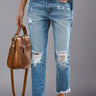 Distressed Raw Hem Jeans with Pockets - Trendociti