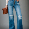 Distressed Button-Fly Jeans with Pockets - Trendociti